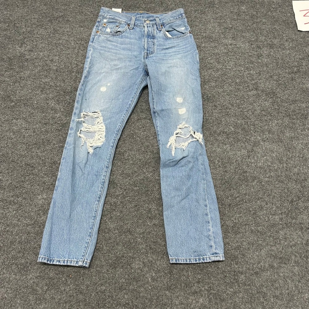 Levi's Jeans Womens Size 24 Light Wash 501 Premium Distressed Straight Leg Denim